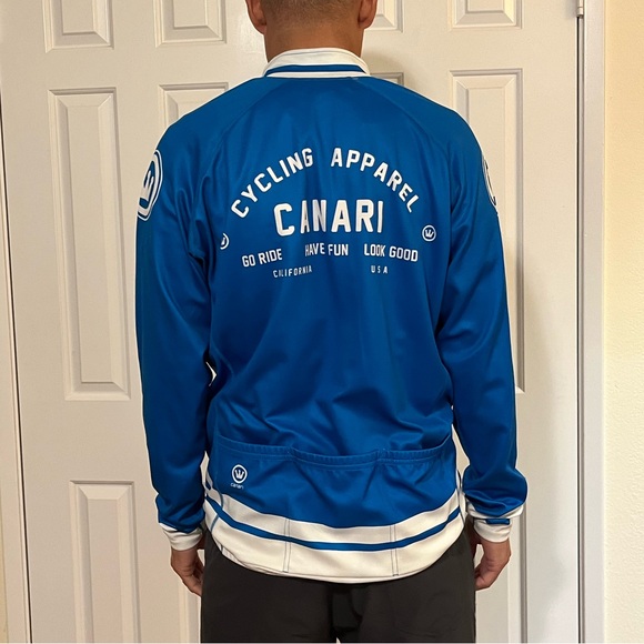 CANARI Men's Cycling Apparel blue & white full zip long sleeve cycling jersey XL - Picture 3 of 14
